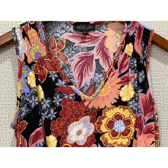 RACHEL ZOE Sleeveless Floral Crop Top Blouse sz M Elastic Hem Multicolor - Picture 3 of 5